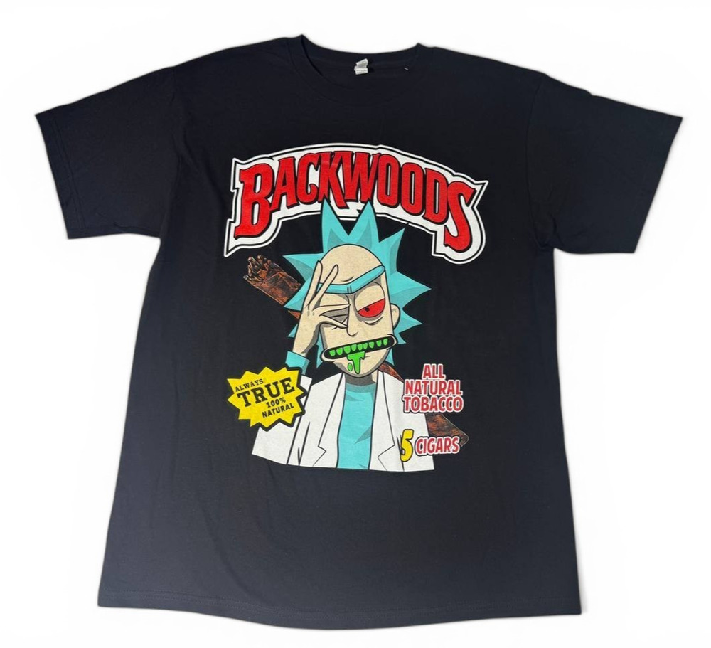 Rick and Morty Backwoods 5 Cigars Black T-Shirt Size Large
